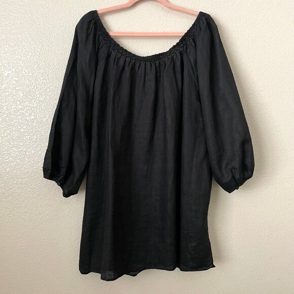 Lauren Ralph Lauren Top Womens 3X Black Linen Floral Embroidered Tunic Boho - Picture 7 of 11